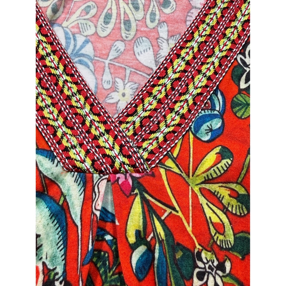 Soft Surroundings Red Floral Embroidered V-Neck Maxi Dress Pockets 1X 5EF18 - Picture 3 of 8